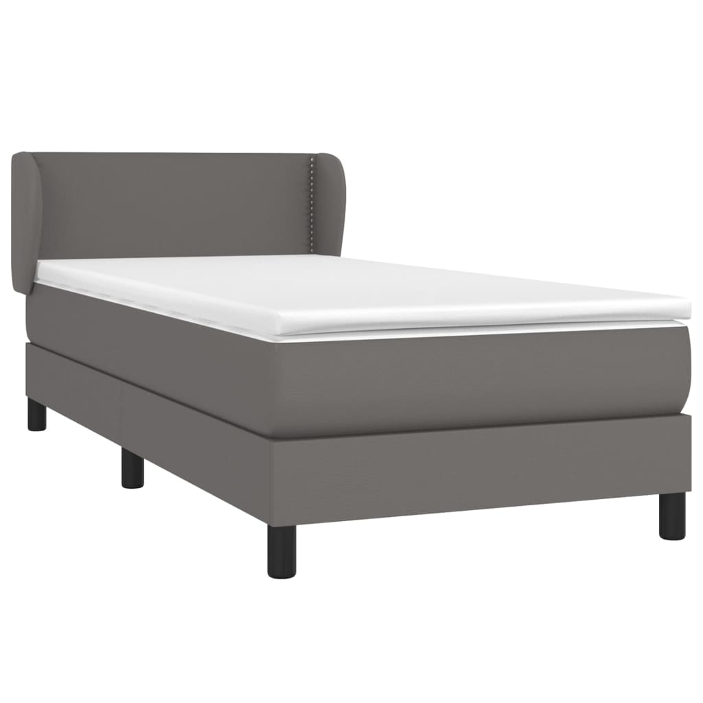 Pat box spring cu saltea, gri, 100x200 cm, piele ecologică GartenMobel Dekor