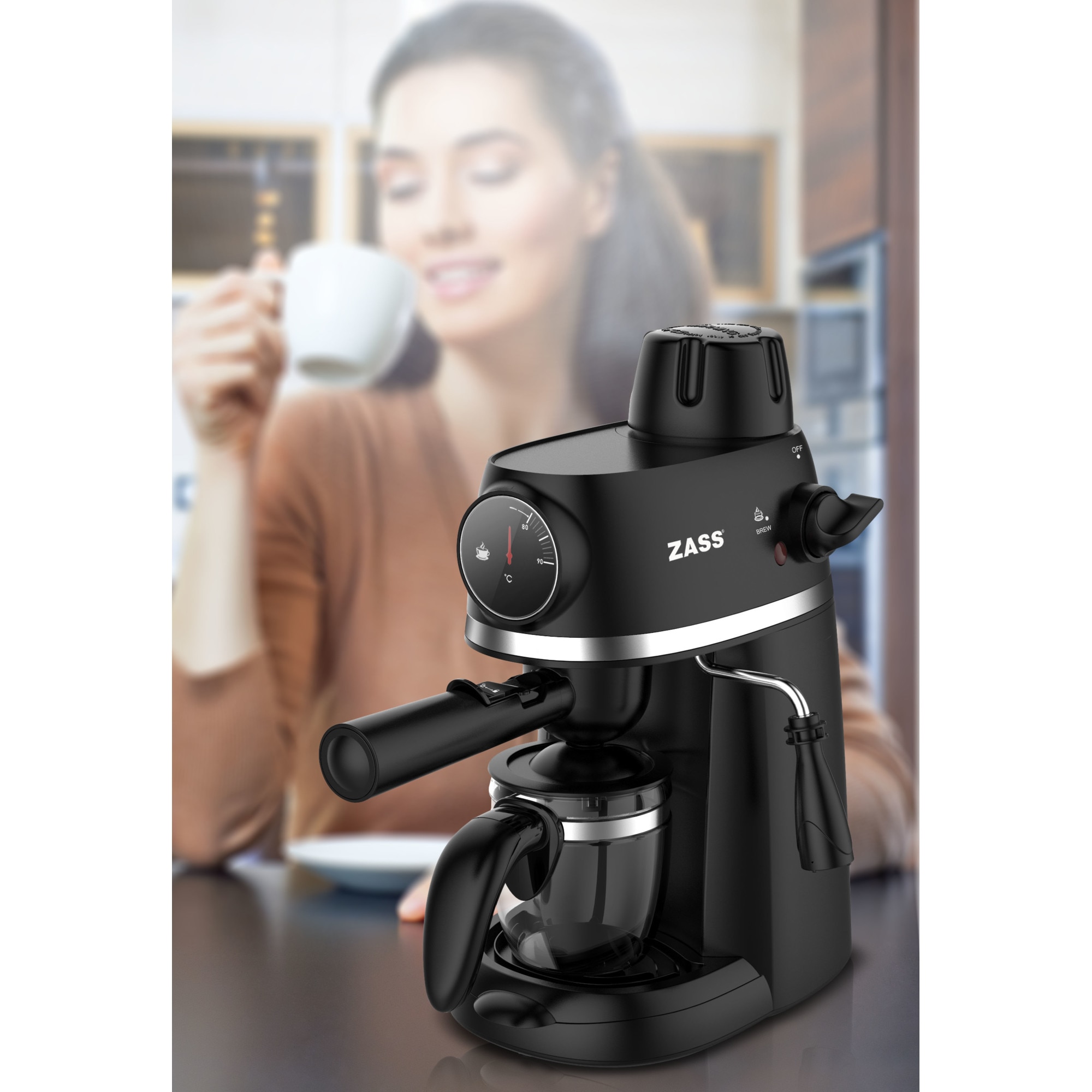 Espressor cafea ZASS ZEM 07 negru, 3.5 bari, 2-4 cesti, 800W