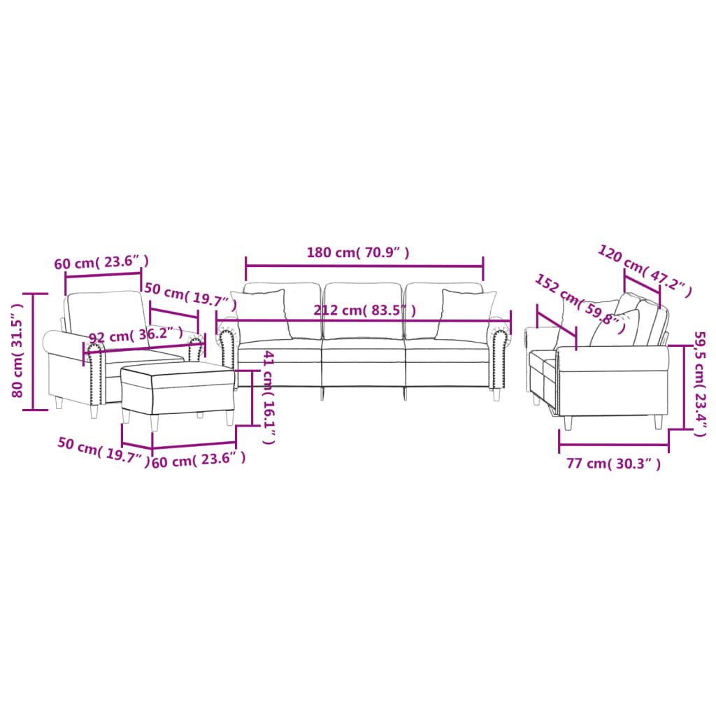 Set de canapele cu perne, 4 piese, crem, catifea GartenMobel Dekor
