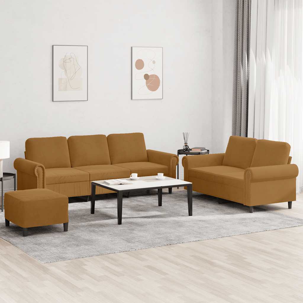 Set de canapele cu perne, 3 piese, maro, catifea GartenMobel Dekor