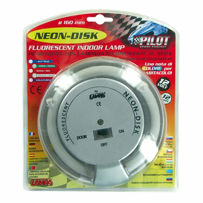 Plafonieră auto Neon-Disk 12V verde, cu comutator și activare la portieră