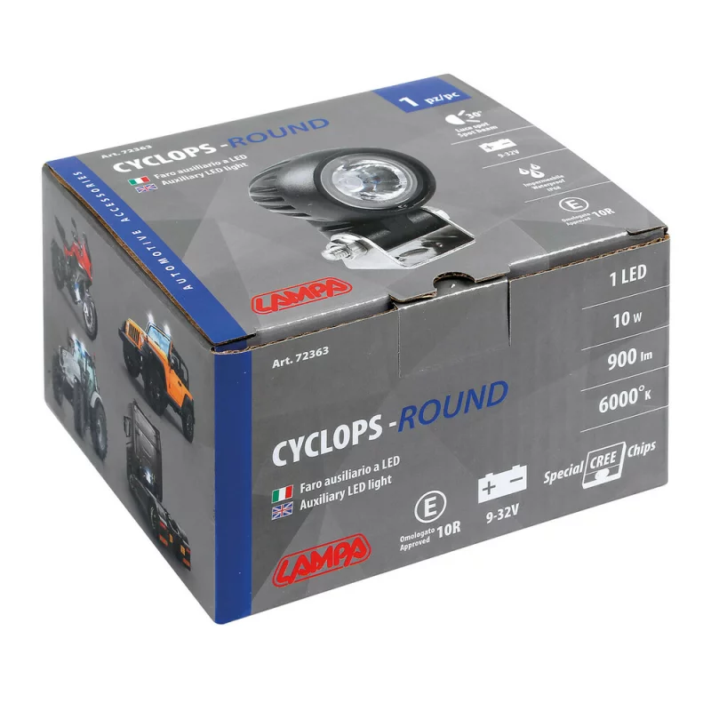 Proiector LED auto Cyclops Round 10W, 9-32V, lumina alba, profunzime
