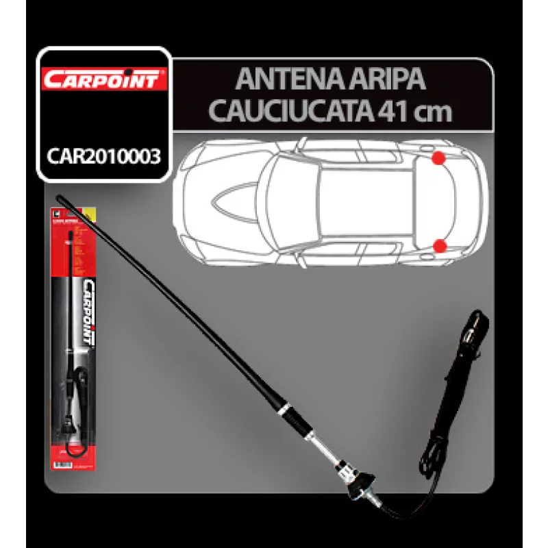 Antena auto pentru aripa Carpoint, cauciucata, detasabila, 41 cm