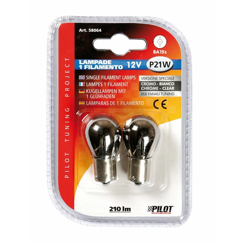 Set 2 becuri auto P21W BA15s 12V 21W cromate pentru semnalizare si marsarier