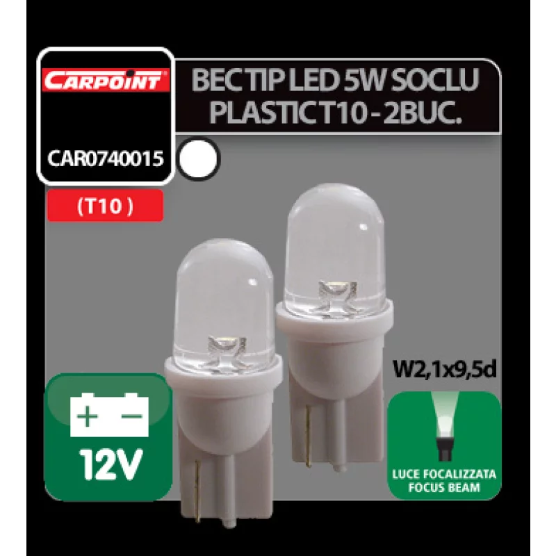 Set 2 becuri LED auto T10 12V 5W Carpoint, alb focalizat