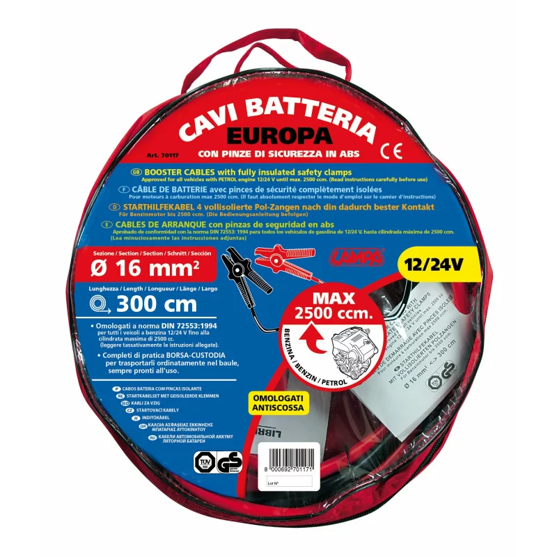 Cablu de pornire auto 300 cm 220A 12/24V pentru motoare pana la 2500cc