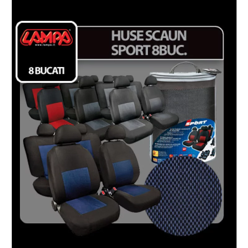 Huse scaun auto Sport jacquard, set 8 piese, gri/negru