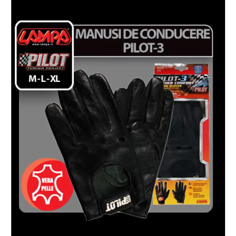 Manusi de conducere Pilot-3 din piele de miel, marimea XL, negru