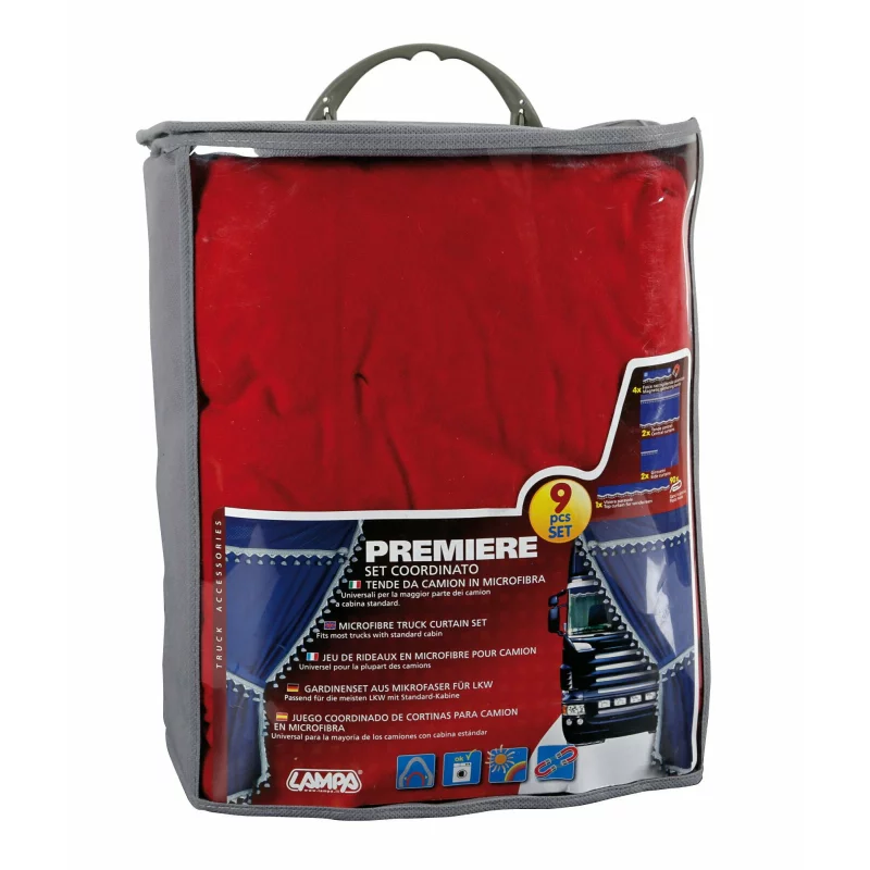 Set perdele camion Premiere 9 piese, rosu, pentru cabina standard