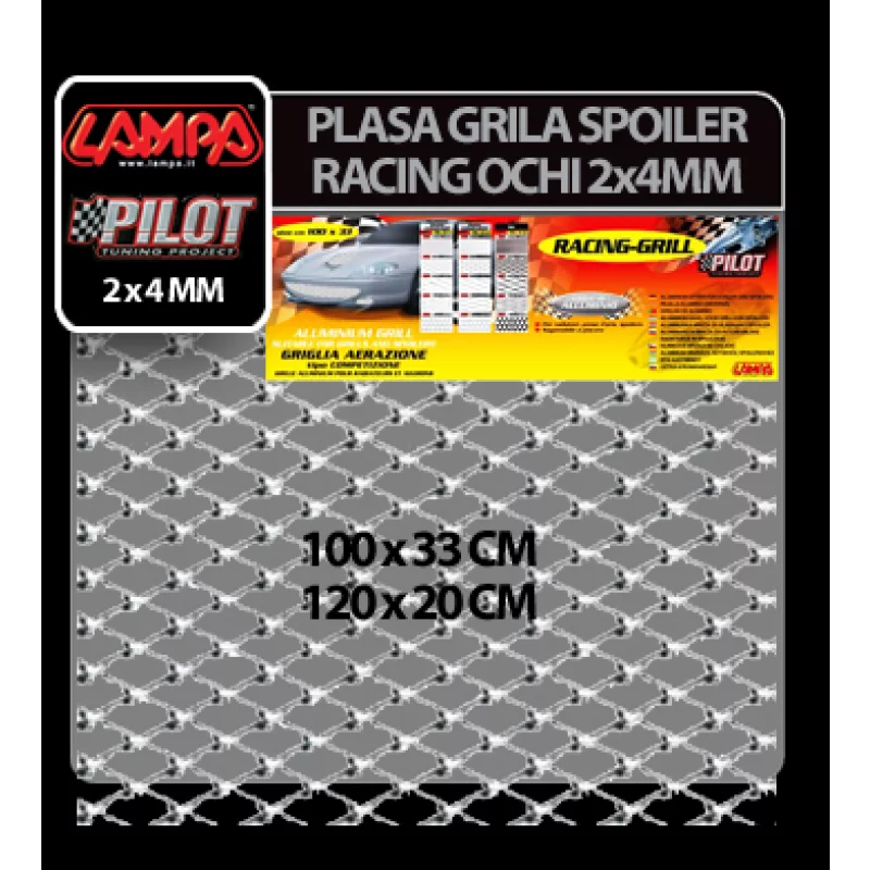 Plasă grilă spoiler Racing argintie din aluminiu, 2x4 mm, 120x20 cm