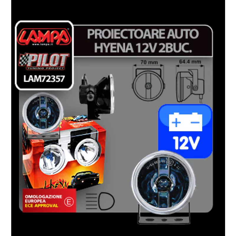 Proiectoare auto Hyena albe 12V cu bec H3 55W, set 2 buc