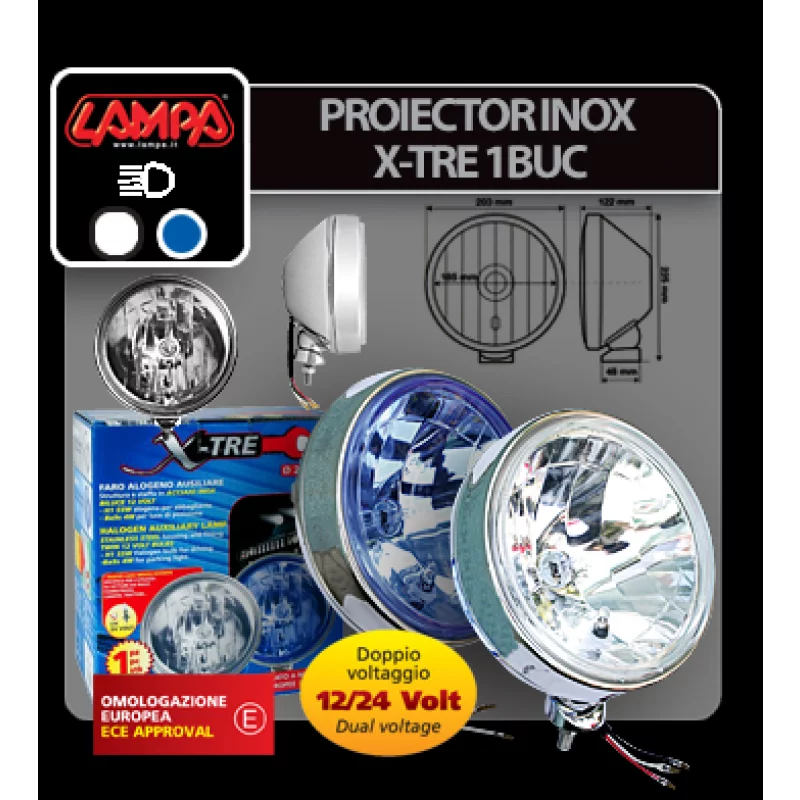 Proiector auto inox X-Tre alb 12/24V cu bec H1 inclus, 1 bucata