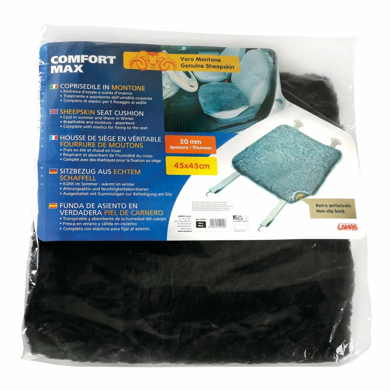 Husă pentru șezut scaun auto din blană de oaie Comfort Max, negru, 45x45 cm