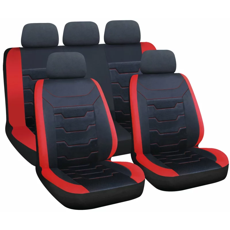 Huse scaun auto universale Drift, 9 piese, negru/rosu, compatibile airbag