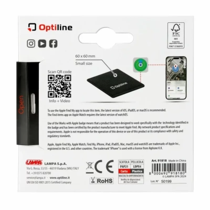 Localizator obiecte Optiline Find My ultra-subțire cu adeziv, compact