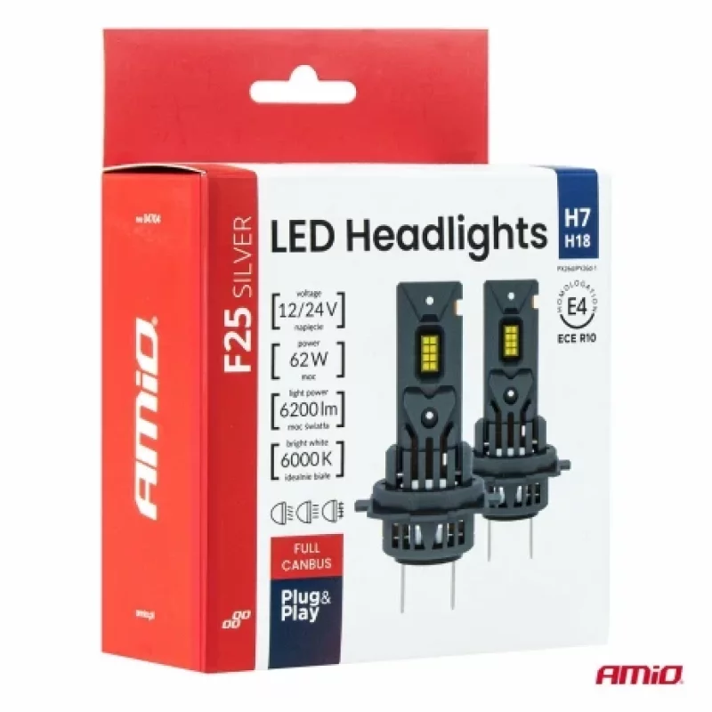 Bec LED auto H7/H18 F25 62W 12V/24V Amio pentru faruri
