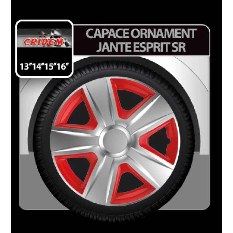 Capace roti auto 16 inch Esprit SR, set 4 buc, argintiu cu rosu