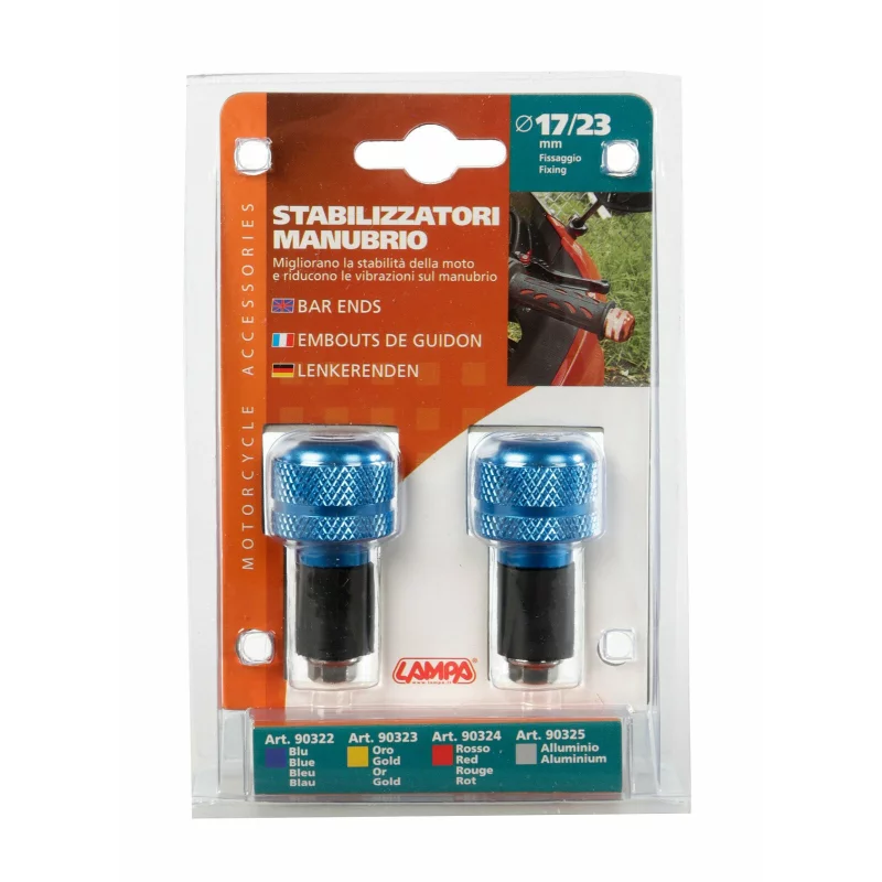 Capete ghidon moto universale din aluminiu SU-4, 2 buc, albastru, 17/23 mm