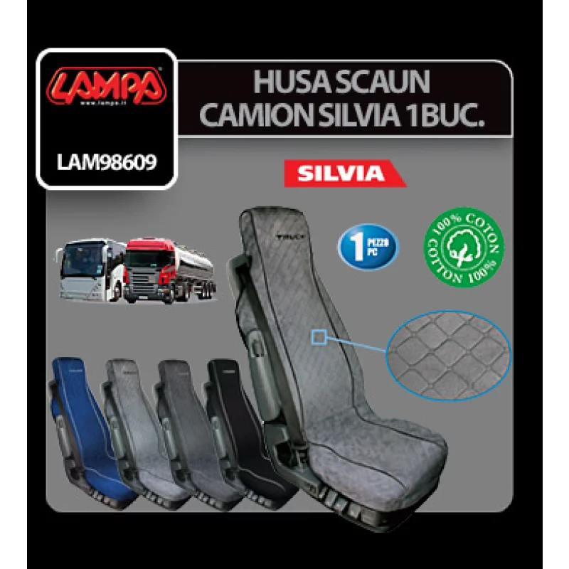 Husă scaun camion Silvia din bumbac, gri, 1 bucată, matlasată