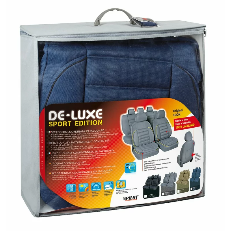 Huse scaun auto De-Luxe Sport Edition jacquard, 9 piese, albastre