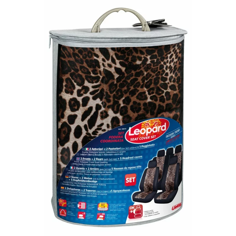 Huse scaun auto Leopard 9 piese universale, compatibile airbag