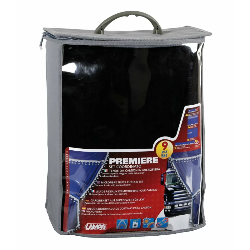 Set perdele camion Premiere 9 piese, negre, pentru cabina standard