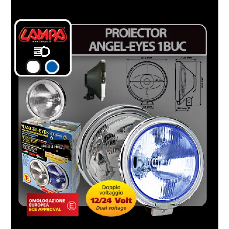 Proiector auto Angel Eyes albastru cu LED pozitie, 12/24V, H3, 55-150W