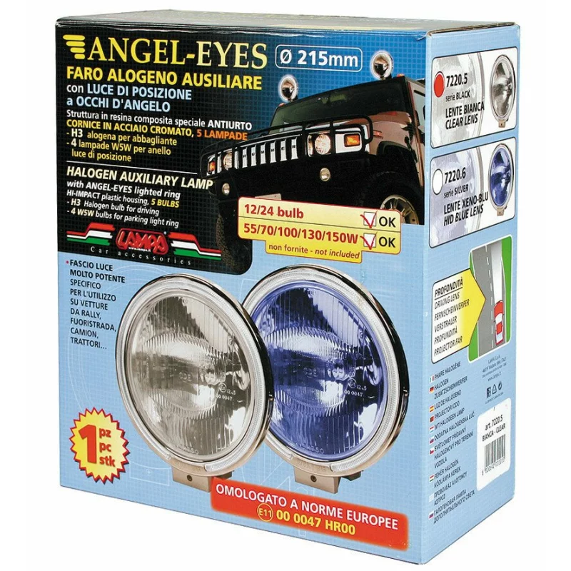 Proiector auto Angel Eyes albastru cu LED pozitie, 12/24V, H3, 55-150W