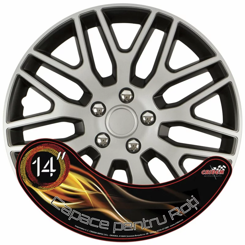 Set capace roti auto Cridem Dakar 14 inch, 4 buc, argintiu/negru, resigilat