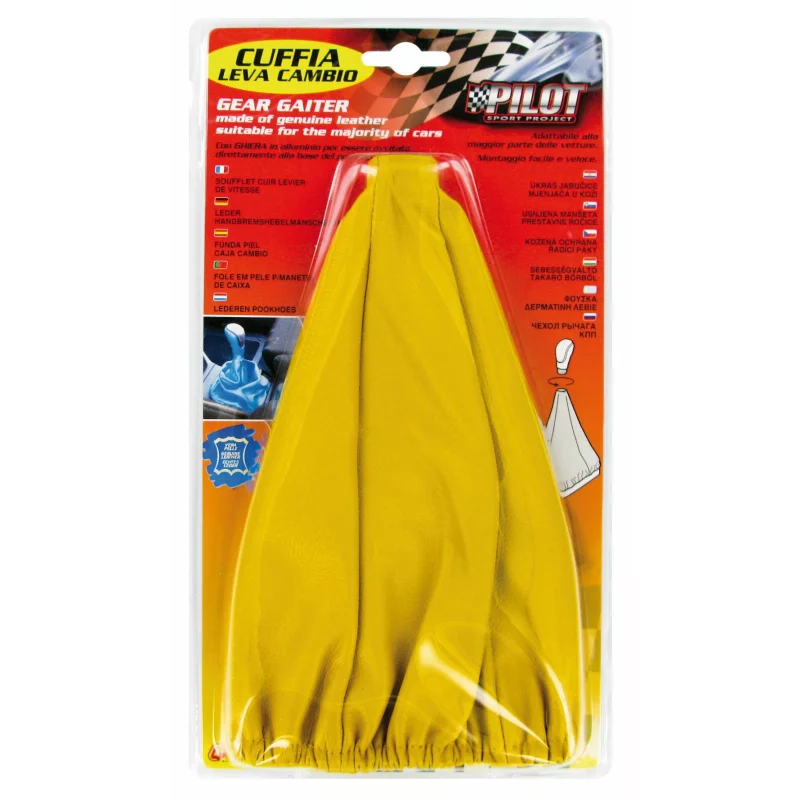 Burduf schimbător viteze universal cu filet, din piele naturală, galben