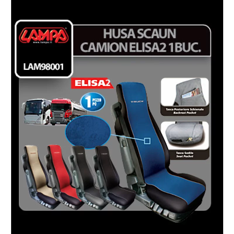 Husa scaun camion Elisa rosu-negru din poliester si imitatie piele