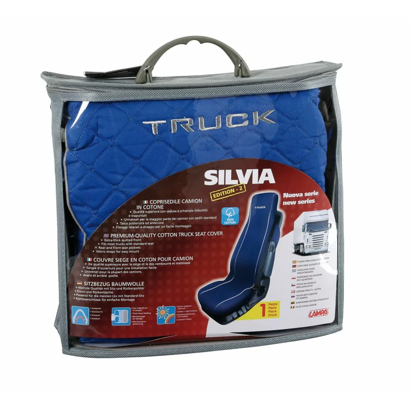 Husă scaun camion Silvia din bumbac, matlasată, albastră, 1 buc
