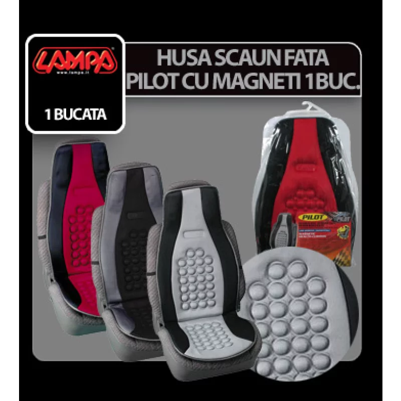 Husă universală scaun față Pilot cu 8 magneți, negru/roșu