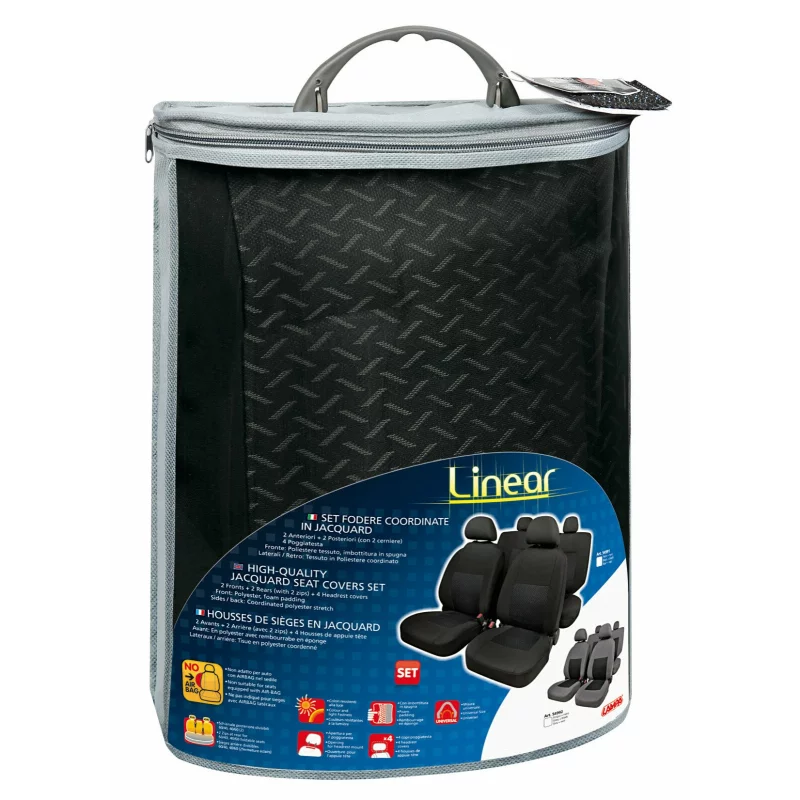 Huse scaun auto Linear negre, set 8 piese, jacquard premium
