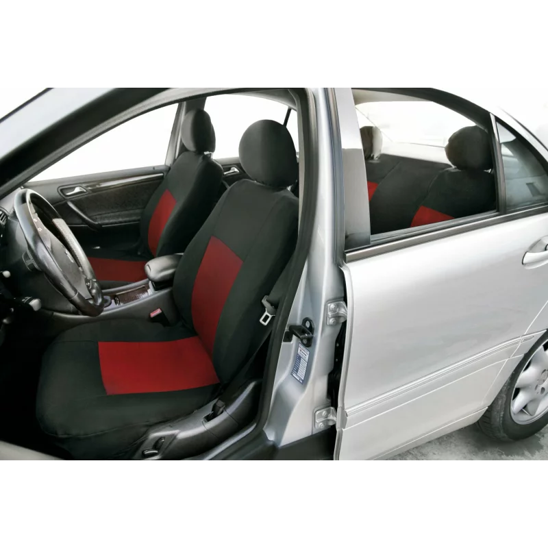 Huse scaun auto Sport jacquard, set 8 piese, rosu-negru, universale