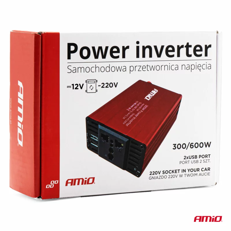 Invertor auto 12V la 220V 300W/600W cu 2 porturi USB Amio