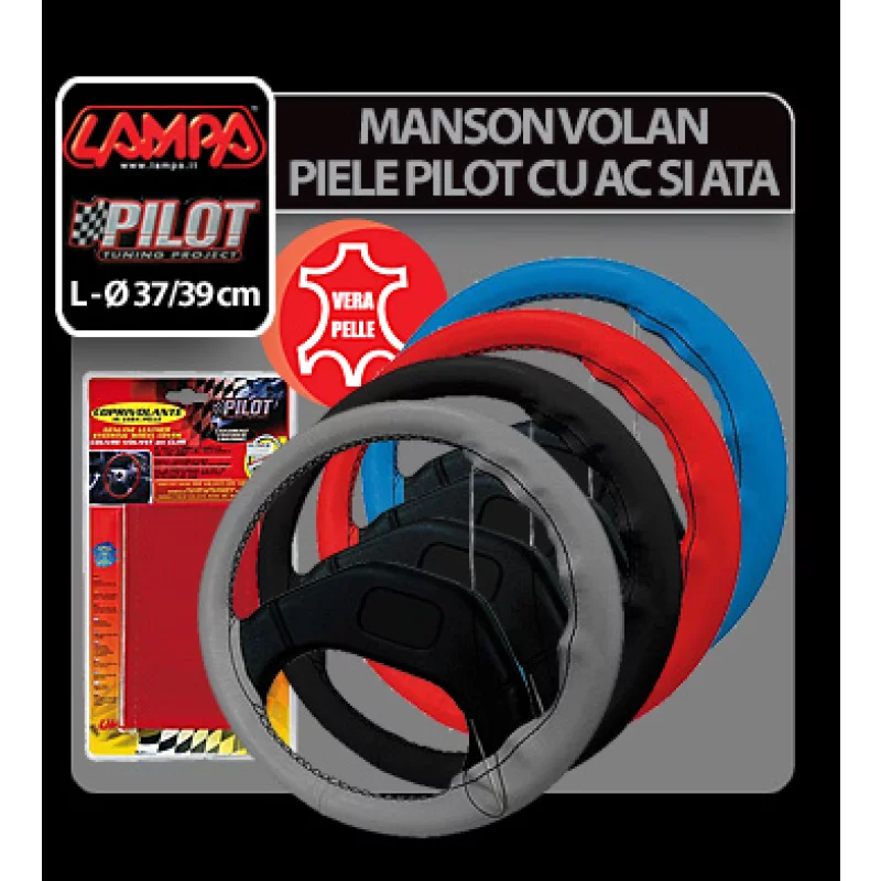 Manson volan din piele negru Pilot Lampa, marimea L, 37-39 cm