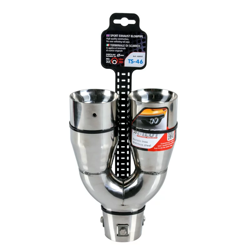 Ornament tobă eșapament dublu TS-46 din inox lustruit, Ø32-50 mm