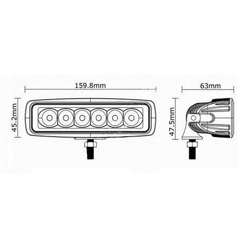 Proiector LED auto dreptunghiular 18W 12/24V din metal, Kamar