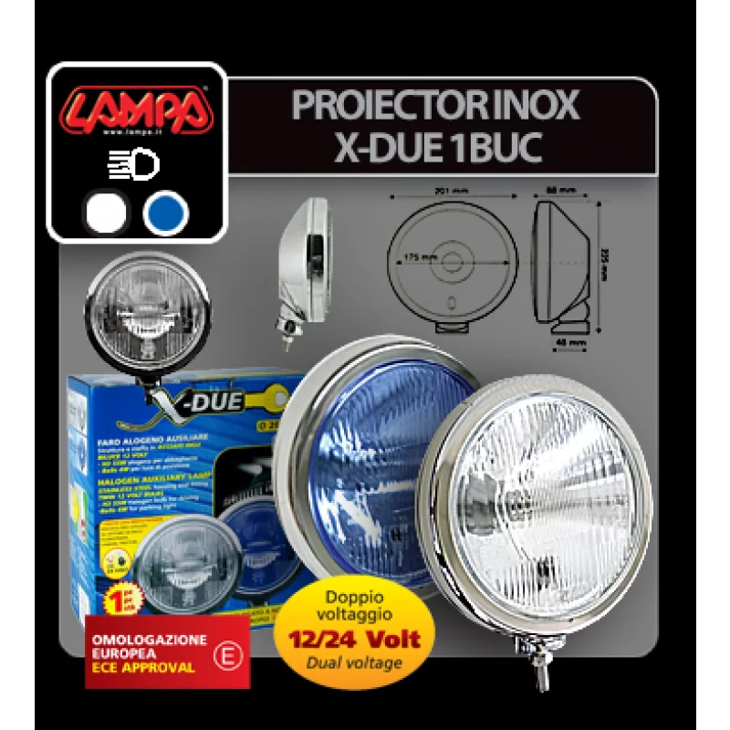 Proiector auto din inox alb X-Due, 12/24V, cu bec H3, 1 buc