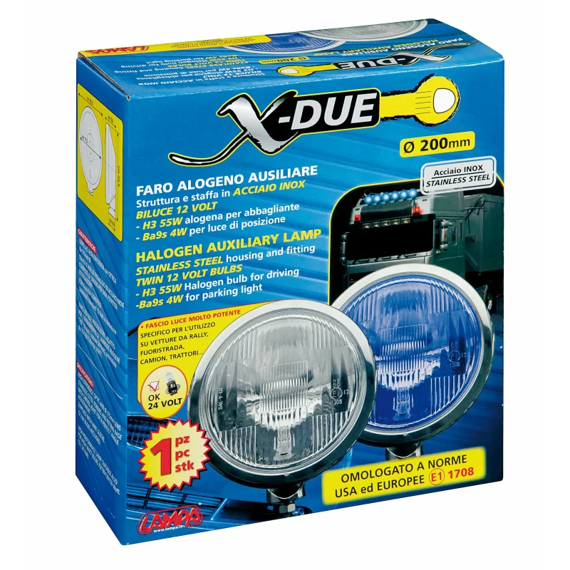 Proiector auto din inox alb X-Due, 12/24V, cu bec H3, 1 buc