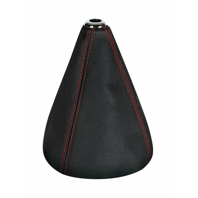 Burduf schimbător viteze universal din piele, negru cu cusătură roșie