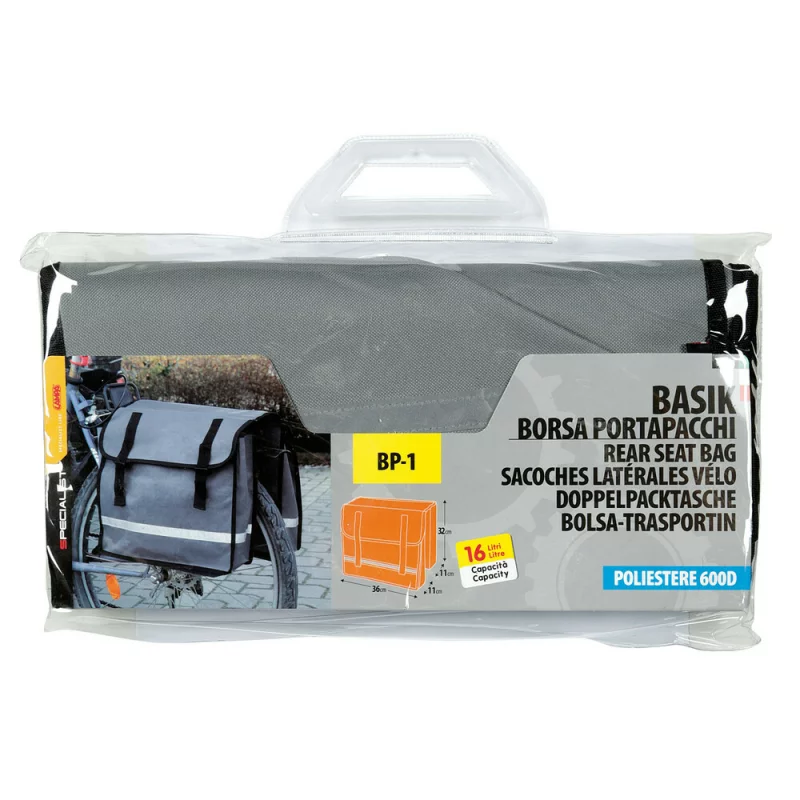 Geantă dublă pentru portbagaj spate bicicletă Basik BP-1, 16L, gri