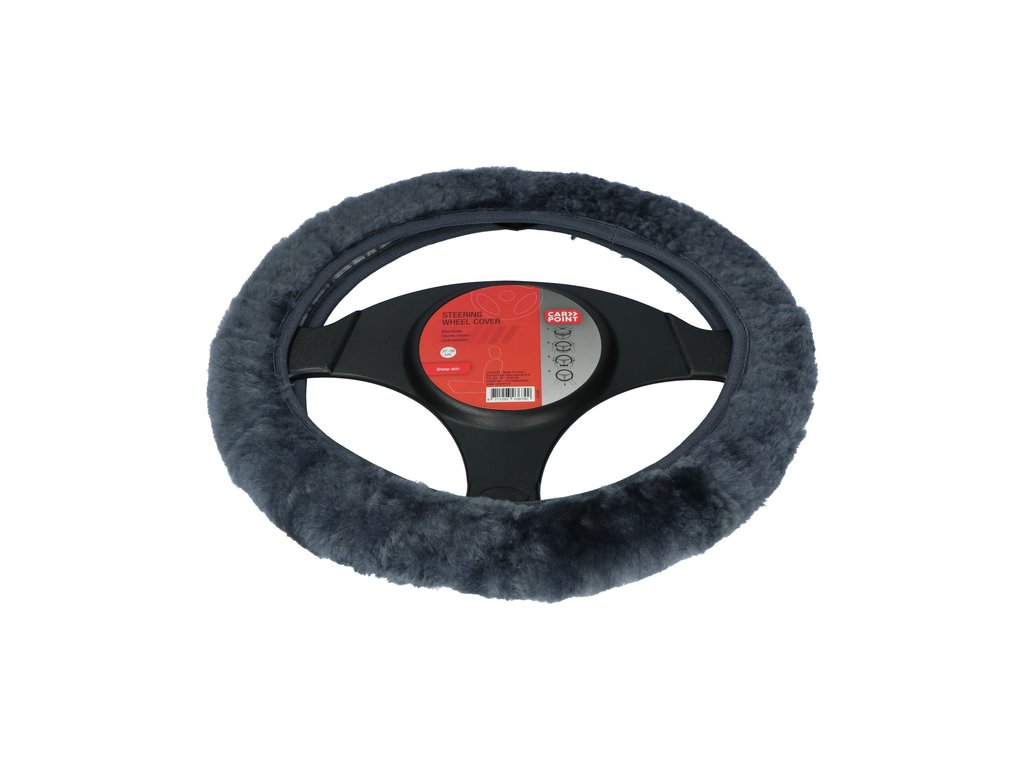 Husă volan din lână naturală neagră, 37-39 cm, Carpoint