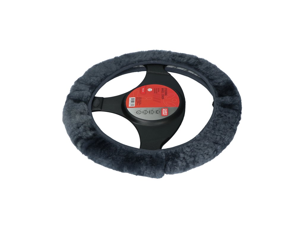 Husă volan din lână naturală neagră, 37-39 cm, Carpoint