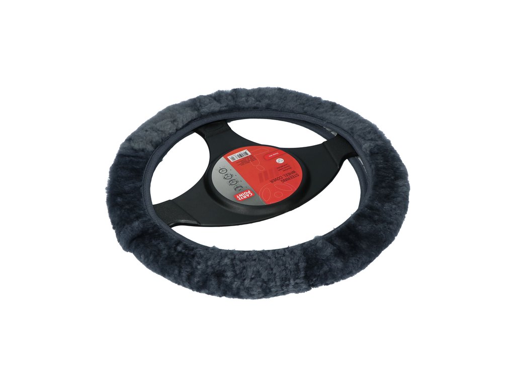 Husă volan din lână naturală neagră, 37-39 cm, Carpoint