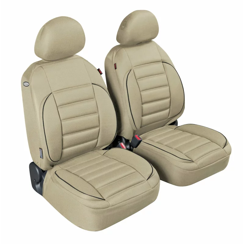Huse scaun față sport jacquard bej, set 2 buc, compatibile airbag