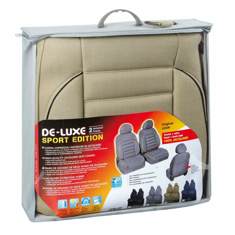 Huse scaun față sport jacquard bej, set 2 buc, compatibile airbag
