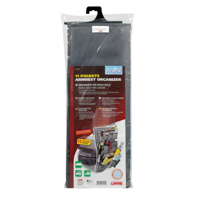 Organizator pentru cotiera camion Premium cu 11 buzunare, 54x65 cm, gri