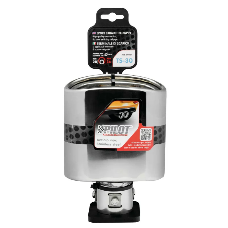 Ornament tobă eșapament TS-30 din inox lustruit, sunet sport, 28-36 mm